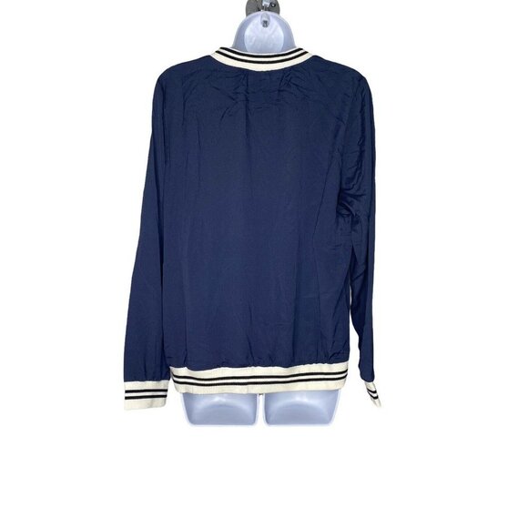 Piperlime Woman’s V Neck Rib Navy Trim Varsity Long sleeve Pullover SZ M - Picture 3 of 6